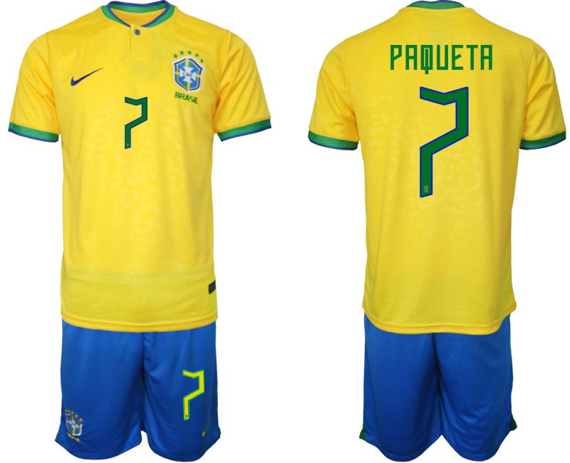 Men 2022 World Cup National Team Brazil home yellow 7 Soccer Jerseys